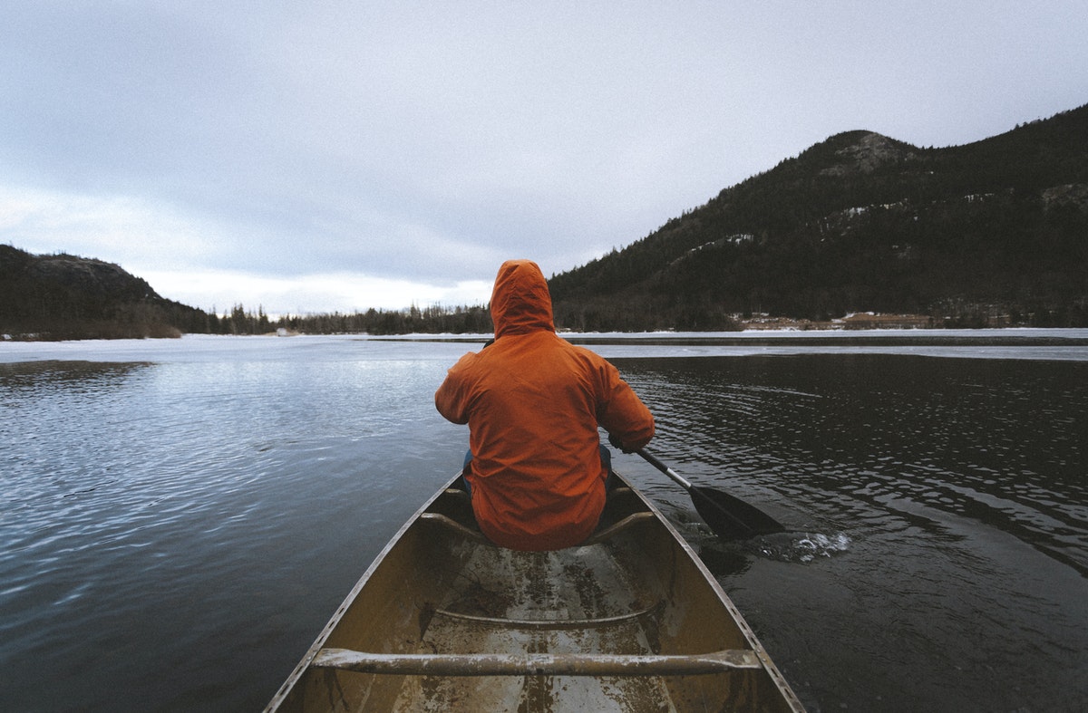Paddling alone in the lake